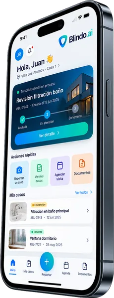 Aplicación del propietario mostrando el estado de su solicitud de postventa